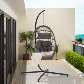 Outdoor Garden Rattan Egg Swing Chair Hanging Chair Light Gray Cushion